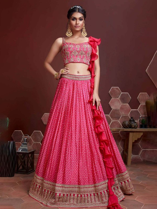 Hot Pink Chinon Silk Lehenga Choli